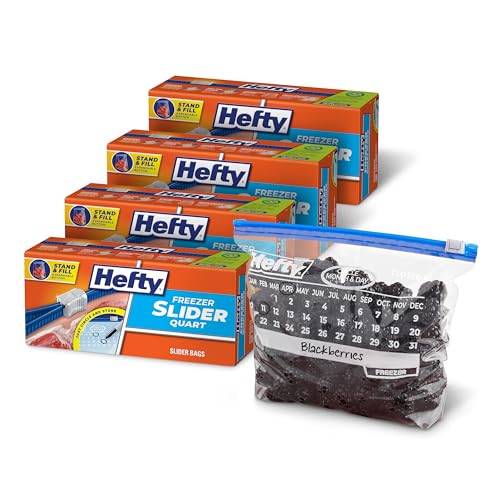 Hefty Calendar Slider Quart Freezer Bags 140 Count Quart Slider Bags for Freezer with Calendar Dates Holds Raw Meat Fruits Veggies and More Secure Zip and Click Closure