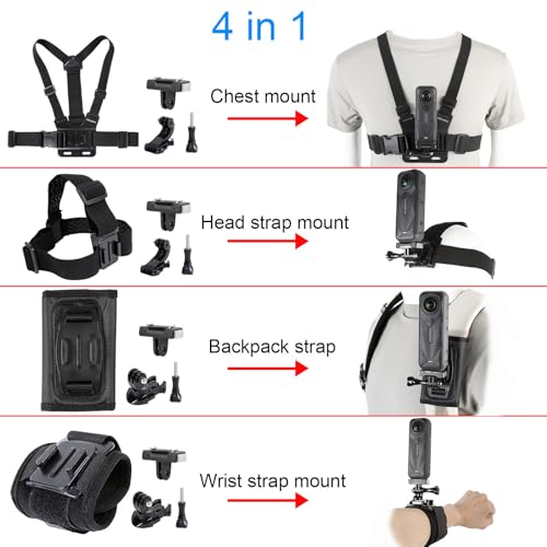 Image of PellKing Accessories Kit for Insta360 X5, Chest Mount Head Strap Backpack Strap Clip Wrist Strap, 360Rotating Adapter + Quick Release Magnetic Mount for Insta360 One X5 Camera