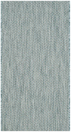 SAFAVIEH Courtyard Collection 2' x 3'7' Aqua/Grey CY8521 Indoor/ Outdoor Waterproof Easy-Cleaning Patio Backyard Mudroom Accent-Rug