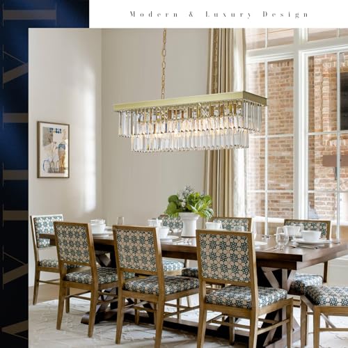 Image of Modern Rectangular Crystal Chandelier Gold Island Rectangle Pendant Light