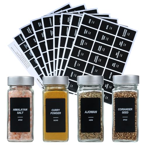162 Spice Labels Stickers, Preprinted White Spice Jar Labels for Herbs Seasonings, Spice Rack Pantry Organization, Minimalist Black Text (Black)