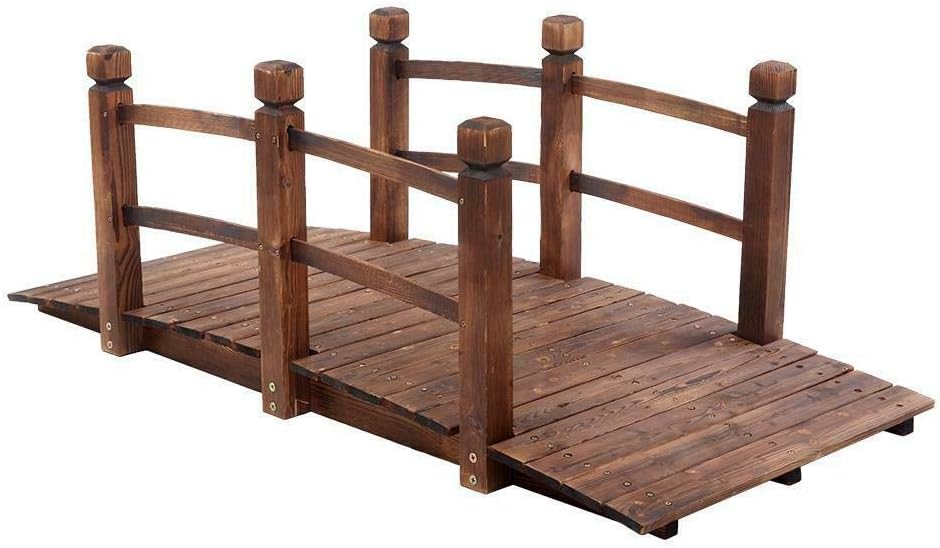 5 feet Wooden Bridge Stained Walkway Pond Arch Brown Durable Sturdy Heavy Duty 500 pound Capacity Contemporary Decorative Item Weather Resistant for Home Indoor Outdoor Park Garden Backyard