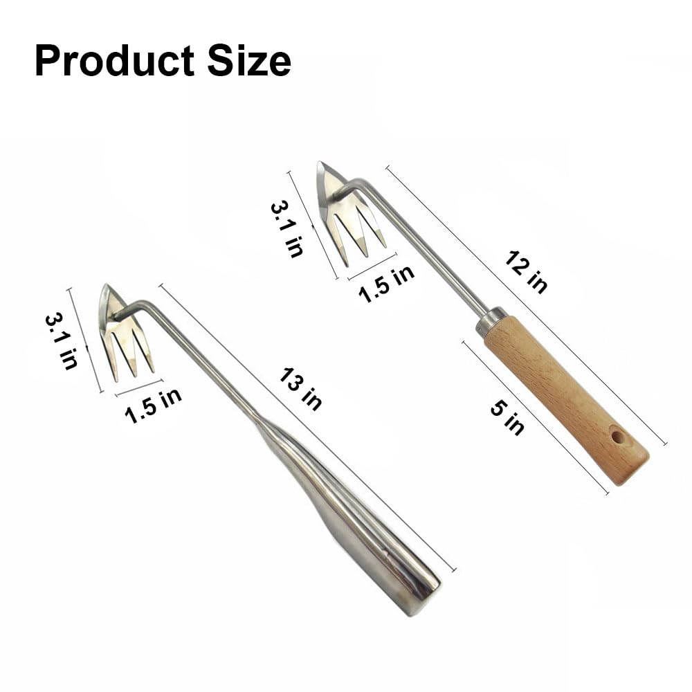 Fodeuxp Manual Weed Puller Tool, 2025 New Weeding Artifact Uprooting Weeding Tool, 3 Tooth Manganese Steel Weed Remover Tool for Gardening Backyard Farm (Stainless Steel)