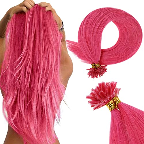 Hair Extensions U Tip Human Hair Hot Pink 14 Inch Pre Bonded Fusion Hair Extensions Silky Straight 25 Strands 0.8g Per Strand U Tip Extensions Pink Human Hair 20 Grams
