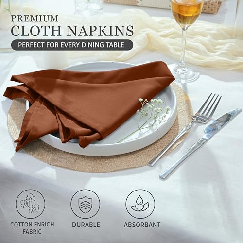 Image of Ruvanti Cloth Napkins Set of 12, Cotton Enrich 18 inchx18 inch - Rust | Washable, Soft, Durable & Absorbent Everyday Napkins. For Home, hotel, Wedding Napkins, Thanksgiving, Christmas Dinner Napkin