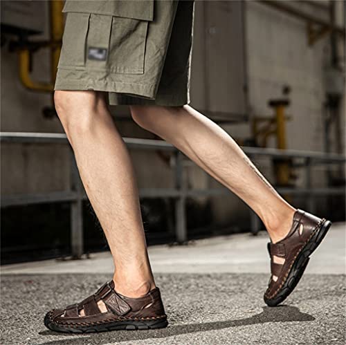 Sandals Men Breathable Leather Casual Shoes Men's Sandal Leisure Flats Retro Beach Shoe(48)2
