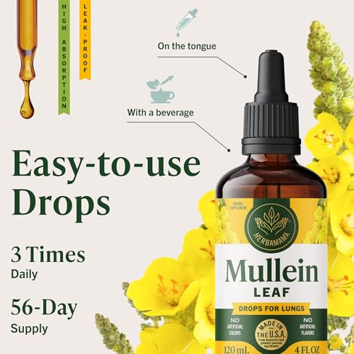 image for HERBAMAMA Mullein Drops for Lungs - Vegan Lung Cleanse with Mullein Le