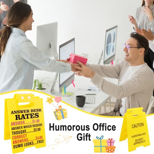 2Pcs Caution Overstimulated Desk Sign Answer Desk Rates Acrylic Sign Funny Office Gag Gifts for Coworker Teammate Employee Boss Humorous Signs for Stress Relief Decor Cubicle Accessories