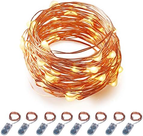 ITART Micro LED String Lights Battery Powered Set of 8 Warm White Mini Fairy Light 20 LED 6Ft Ultra Thin Copper Wire Rope Lights for Christmas Trees Wedding Parties Bedroom