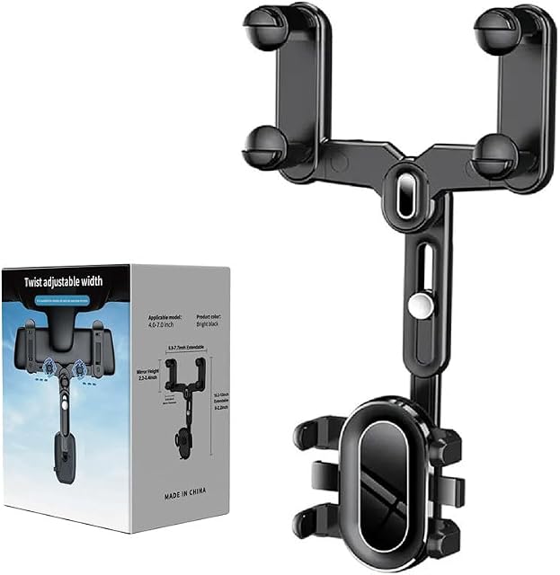 Support de téléphone de voiture rétroviseur – 1PC 360° Rotation & Montage universel réglable pour téléphones intelligents, accessoires multifonctions pour voitures, conception antidérapante sécurisée, convient à la plupart des appareils mobiles