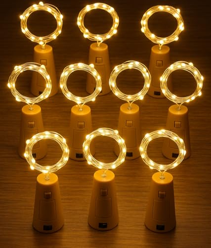 Image of Amster 20 LED Wine Bottle Cork Lights, Copper Wire String Lights (Warm White) - Battery Operated Decorative Fairy Lights for DIY, Diwali, Party, Wedding, Christmas, and Home Decor (Pack of 10)