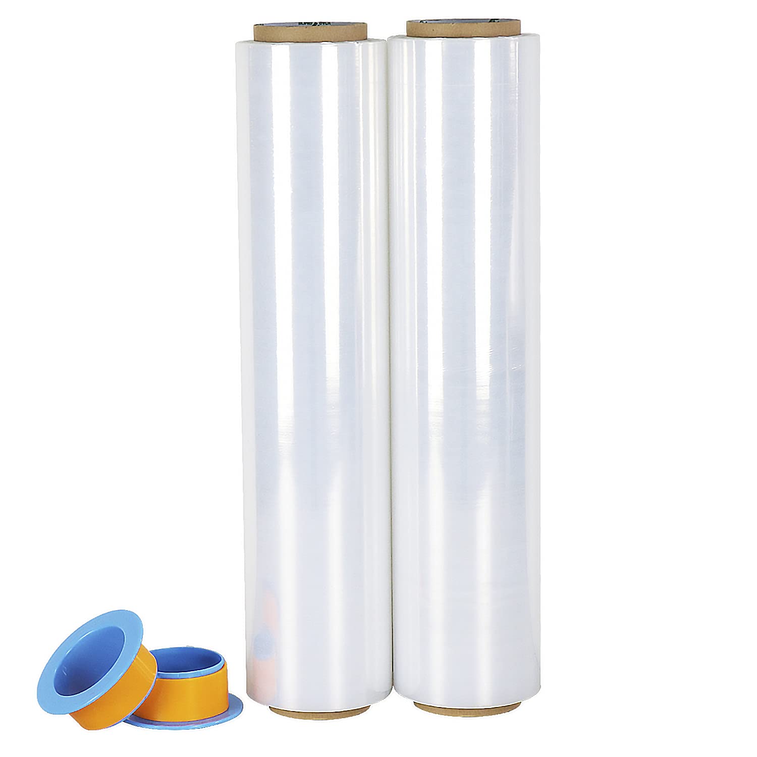 BOMEI PACK Folia stretch na palety z obrotową tuleją, folia do przewijania, 18 my x 500 mm x 300 m, folia do pakowania przezroczysta, 2 rolki