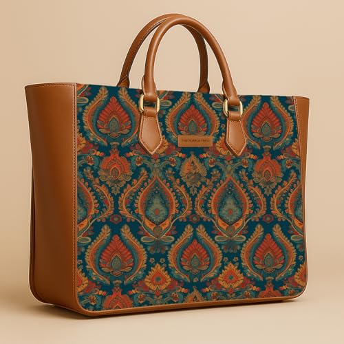 Image of The Purple Tree Handcrafted Women's Tote Bag with Vegan Leather Handles & Indian Prints, Shoulder Tote Bag and Handbag for Office and College (Pack of 1)