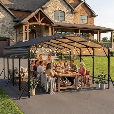 KEIKI 20x20 FT Heavy Duty Metal Carport, Carport Canopy with Galvanized Steel Frame, Outdoor Garages for Car, Boat, Tractor