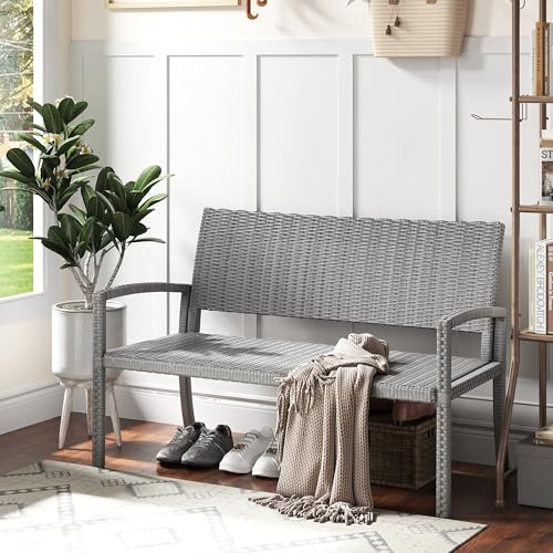 Amopatio Gartenbank Wetterfest, Polyrattan Sitzbank UV-beständig, Gartenmöbel Terrassenbank mit Rückenlehne bis 320kg für 2 Personen Garten, Balkon, Terrasse, 122x60x87cm, Grey