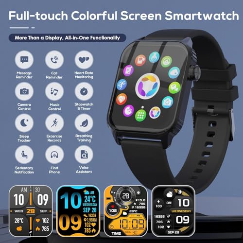 TRAUSI Smart Watches für Damen Herren, 1,8 Zoll HD Smartwatch mit 120 Sportmodi, Herzfrequenz/Schlafmonitor, IP67 Wasserdicht, Bluetooth Anruf & Musiksteuerung für iPhone/Android (Schwarz)
