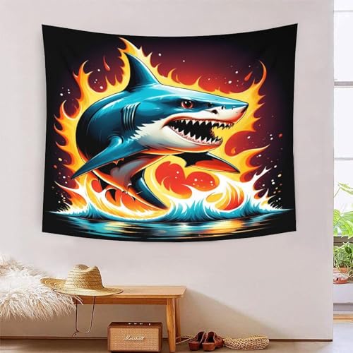 Tapisserie requin 3D pour habiller un grand mur vide sans peinture 180x230cm