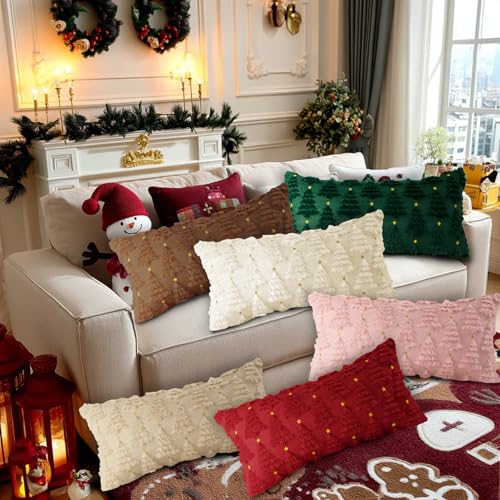 Lanpn 2 Stück Kissenbezug Weihnachten Kissenhülle 40x60cm, Winter Dekorative Weihnachtskissen mit Stern und Weihnachtsbaum für Home… – Ansicht 4