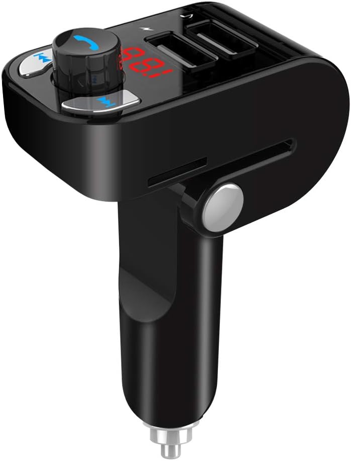 [135°Foldable] Esuper Bluetooth 4.2 FM Transmitter Wireless Car Radio Audio Adapter MP3 Player Handsfree Car Kit with 5V/3.1A Dual USB Charge Ports, Play 64GB TF Card/U-Disk, Display Battery Voltage