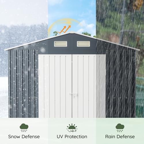 Image of Breezz 10X8FT Outdoor Steel Storage Shed with Clear Window, Lockable Doors, Frame Floor,Weather-Resistant Metal Tool Shed for Garden, Backyard, Patio, and Utility Storage