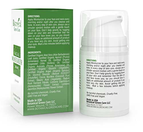 Botanical Green Care Facial Moisturizer. Organic & 100% Natural Face Moisturizing Cream For Sensitive, Dry & Normal Skin - Anti-Aging And Anti-Wrinkle, For Women And Men. #TOP3