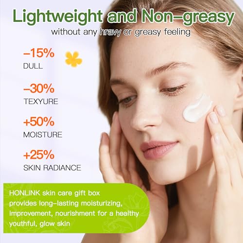 HONLINK Glown 6-Piece Hydrating Skincare Set with Vitamin C & Niacinamide, Face & Body Care Kit with Cleanser, Toner, Serum, Moisturizer, Eye Cream & Body Lotion | Luxury Mother’s Day