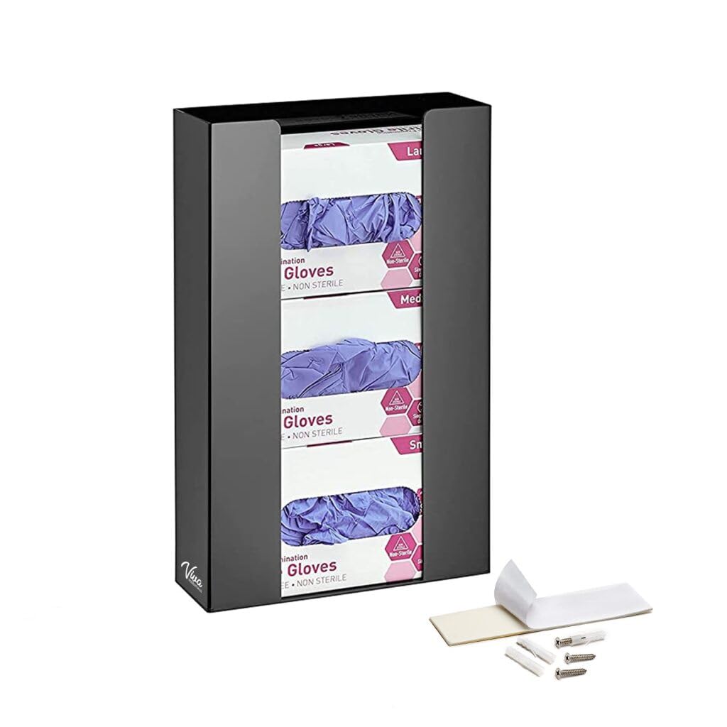 AdirMed VivaEssentials Triple Glove Box Holder, Wall Mount or Free Standing Black Acrylic Glove Holder