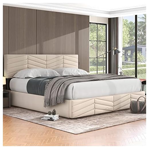 Zepneiy Lit 180x200 avec Sommier, Lit Coffre 180x200 avec tête de lit réglable en Hauteur, Lit Double avec à Lattes Lit, Lit Rembourré Cadre de lit Moderne 180x200, Velours Beige(sans Matelas)