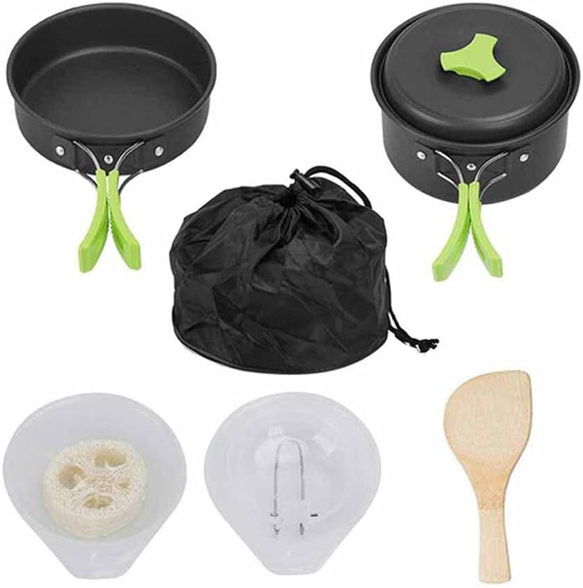 Portable Camping Tableware Cooking Set Outdoor Cookware Pan Pot Bowl Spoon Utensils for Hiking Picnic Travel Wild Campismo (Color : B) (A)