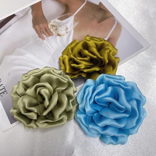 Image of Dainty Peony Rose Flower Brooches Lapel Pins Delicate Elegant Fabric Flowers Brooch Pin for Women Flower Corsage for Wedding Party Accessories Jewelry Gifts100mm