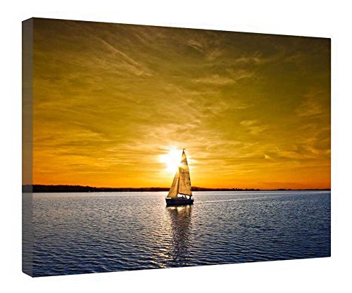 Toile océan coucher de soleil étamé cadre bois pour une ambiance zen de salon et chambre