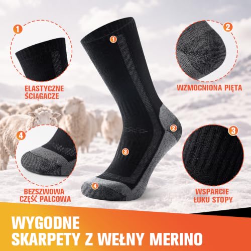 Veximora Skarpety Wełny Merino dla Kobiet i Mężczyzn Czarny 35-38 5 Pary