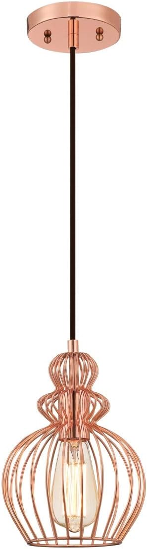 61035 One-Light Indoor Pendant, Copper Finish with Cage Shade