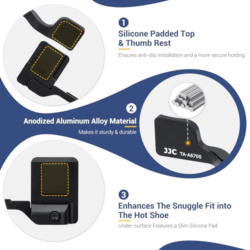 Image of JJC Metal Thumb Grip Hot Shoe Thumb Rest Support for Sony A6700 Camera | for Camera Stable and Safe Hand Hold, with Anti-Scratch Silicone Pad, Not Affect The Use of Camera Buttons