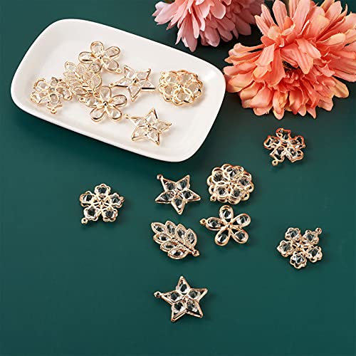 Beadthoven 60Pcs Light Gold Flower Rhinestone Charms Pendants Mixed Star Leaf Cherry Blossom Crystal Clear Glass Dangle Charm Beads For Women Diy Jewelry Making Accessories #TOP1