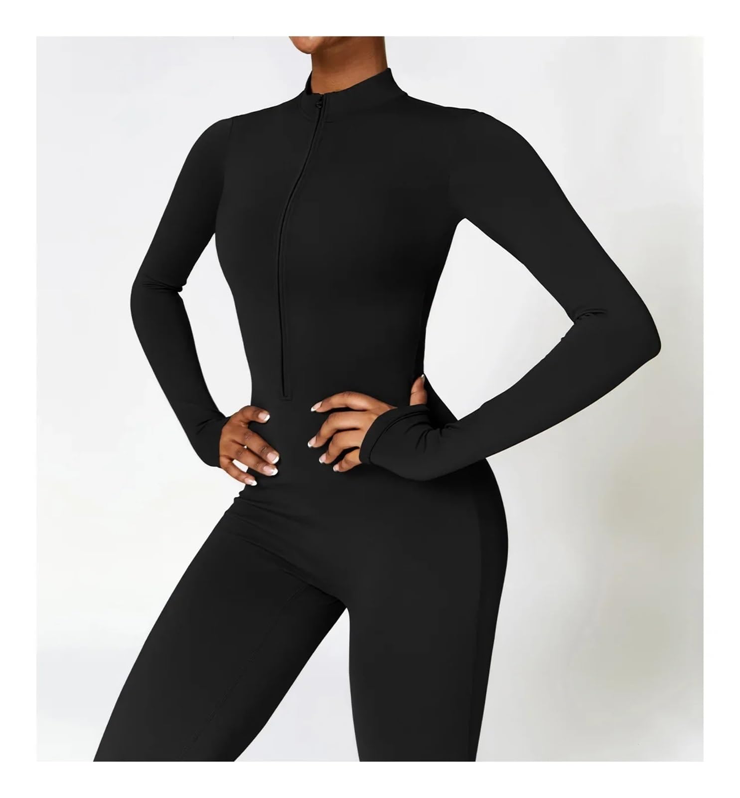 Monos de yoga sin costuras, deportivos, for fitness, levantamiento cadera, ajustados, manga larga, con cremallera, for entrenamiento invierno, leggings gimnasio Para Mujer