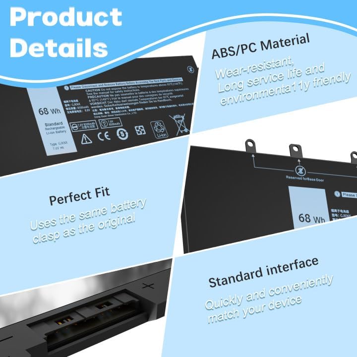 Miniatura 3 de GJKNX - Batería de repuesto para laptop de 7.6 V 68 Wh, para Dell Precision 15 3520 3530, Latitude 5280 5288 5480 5580 5488 5590 5591 5491 5495