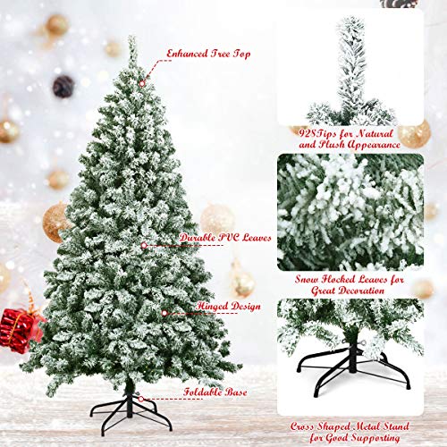 Goplus 6Ft Snow Flocked Christmas Tree, Artificial Hinged Pine Tree With Premium Pvc Needles & Solid Foldable Metal Stand, Unlit Xmas Tree For Home Outdoor Decoration #TOP3
