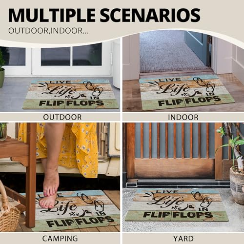 XLDLIOO Farmhouse Flip Flops Door Mat, Summer Funny Doormat, Beach Coastal Welcome Front Door Mat Outside Indoor Entrance, Beachy Artificial Coir Doormats Rugs for Patio Entry Home Decor, 30x17in - Image 7