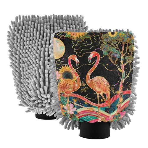 IOACIY Absorbent Microfiber Car Wash Drying Mitts, 2 Pack, Scratch-Free & Lint-Free, Rich Foam, Highly Absorbent, Double Sided, Wash Mitt Perfect for Car Washing, M, Flamingo (3)