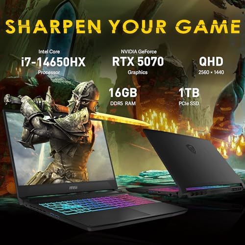 msi Katana 15 HX 15.6" 165Hz QHD Gaming Laptop, Intel Core i7-14650HX, GeForce RTX 5070 8GB GDDR7, 16GB RAM, 2TB Storage(1TB SSD+1TB Docking Station), Backlit Keyboard, Wi-Fi 6E, Win 11, Black - 2