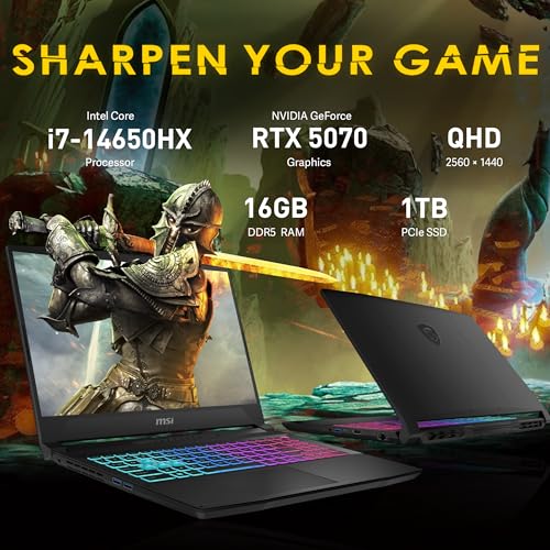 Image of msi Katana 15 HX 15.6 inch 165Hz QHD Gaming Laptop, Intel Core i7-14650HX, GeForce RTX 5070 8GB GDDR7, 16GB RAM, 2TB Storage(1TB SSD+1TB Docking Station), Backlit Keyboard, Wi-Fi 6E, Win 11, Black