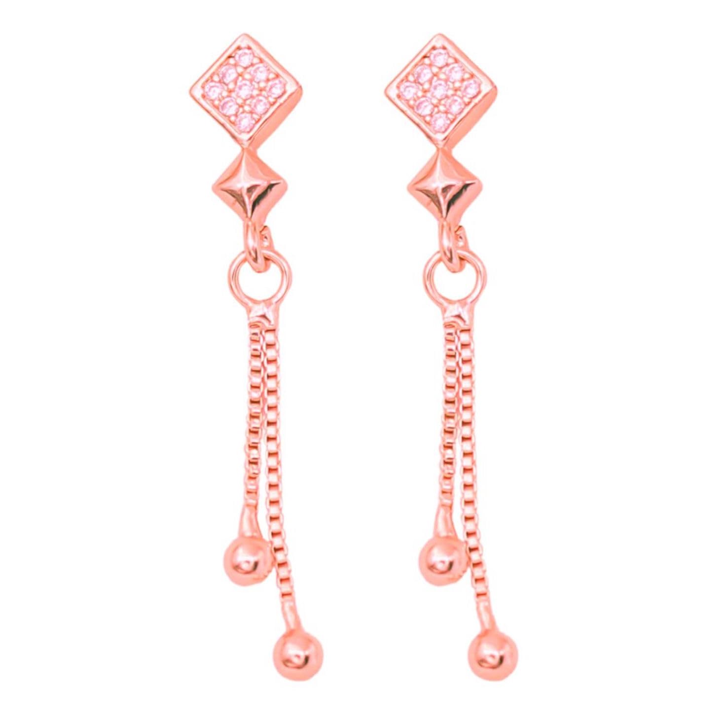 Nilus Collection Rose Gold Long Earrings, American Diamond Studded Lightweight Drop Earrings for Women and Girls (Diamond Shape) (Design 3) (B0CXF46CQ1) Amazon Price History, Amazon Price Tracker