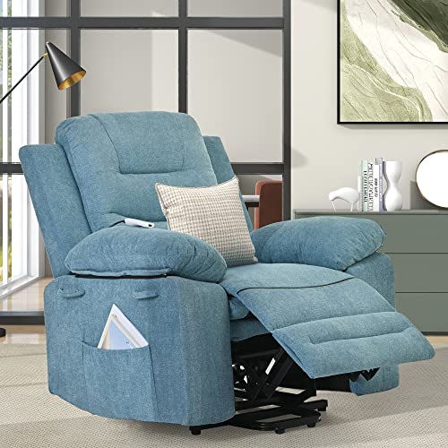 Merax Massage Recliner, Power Lift Chair for Elderly with Adjustable Massage and Heating Function, Recliner Chair with Infinite Position and Side Pocket for Living Room, Blue
