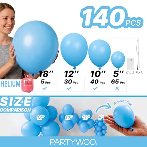 Image of PartyWoo Light Blue Balloons 140pcs Different Sizes Pack of 18 12 10 5 Inch Baby Pastel Blue Balloon Arch Kit for Baby Shower Gender Reveal Graduation Mermaid Birthday Pool Party Decorations Blue-Y20