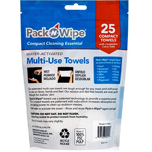 Pack-N-Wipe Compressed Disposable Towels - Soft, Durable, Reusable - Travel, Home, Outdoor Hand Towels - 8.5” X 11” - 25 Count (Pnw-4) #TOP1