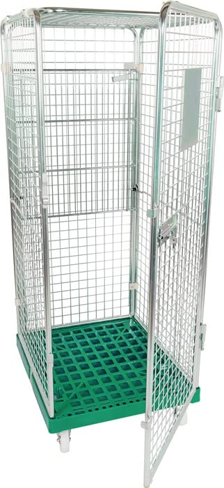 Zamykane pudełko na kółkach, nośność 500 kg, szer. x gł. x wys. 720 x 810 x 1800 mm, płyta podłogowa z HDPE, RAL 6024 zielony drogowy, 1 podłoga piętrowa