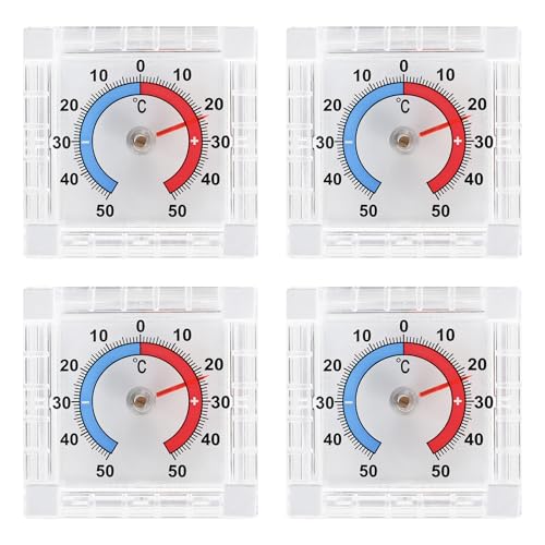XCRPRT Termómetro para ventana exterior, autoadhesivo, 4 unidades, 7,5 x 7,5 cm, resistente a la intemperie, para ventanas y exteriores, para ventanas y exteriores