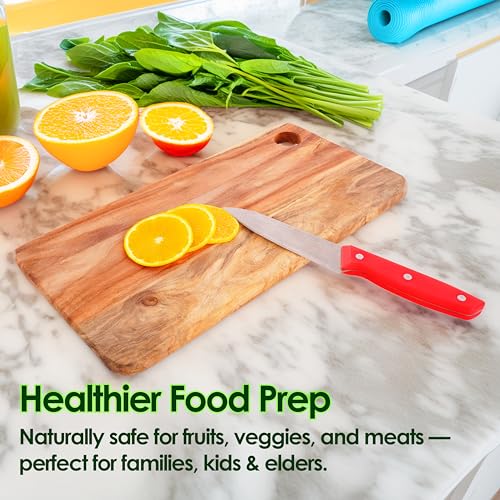 Image of 100% Natural Neem Wood Chopping /Cutting Board for Kitchen -Chef Knife Included- Anti-Bacterial - Reversible - No Polish /No Dyes - Natural Color & Finish with Mineral Oils - Multi Block