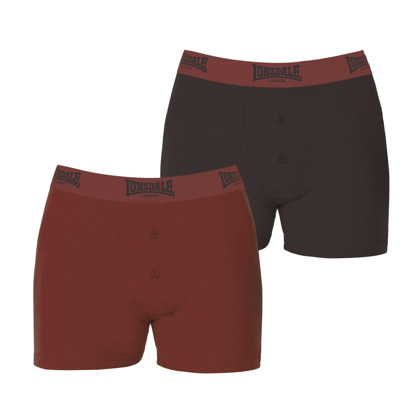 Lonsdale Mens 2 Pack Boxers Rust/Grey M